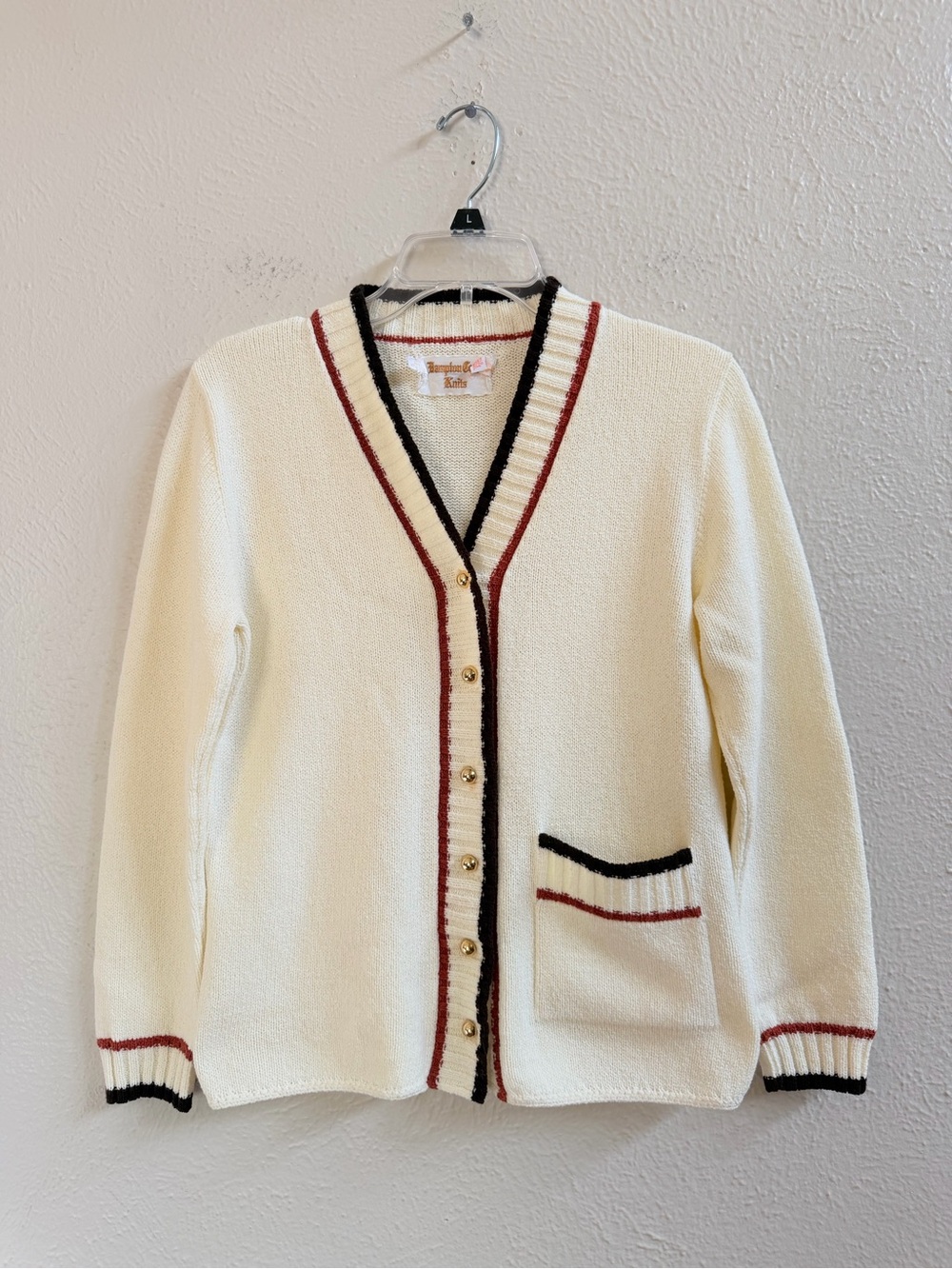 Vintage cream cardigan gold buttons stripes